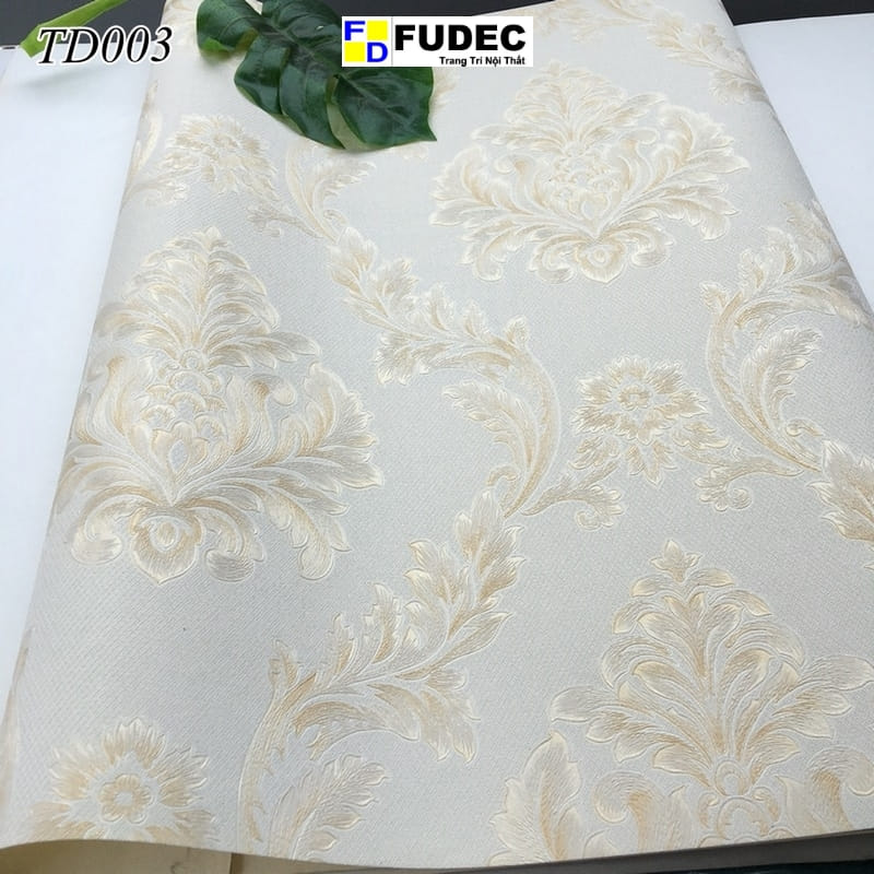 Giấy Dán Tường Phòng Khách Hoa Văn Châu Âu Vàng TD03