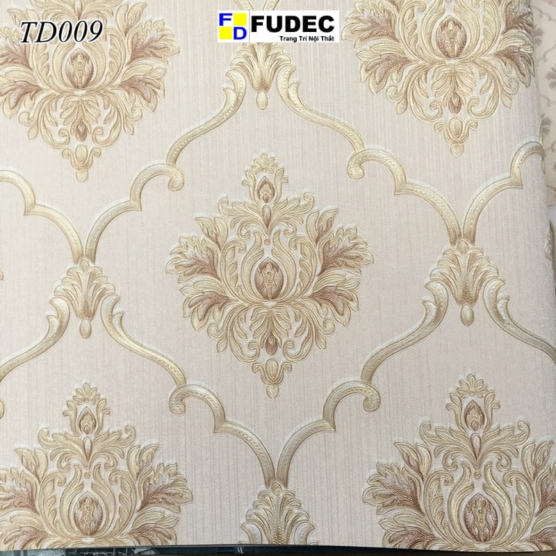 Giấy Dán Tường Phòng Ngủ Hoa Văn Châu Âu Vàng Đồng TD09
