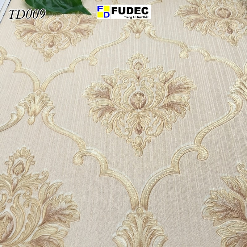 Giấy Dán Tường Phòng Ngủ Hoa Văn Châu Âu Vàng Đồng TD09