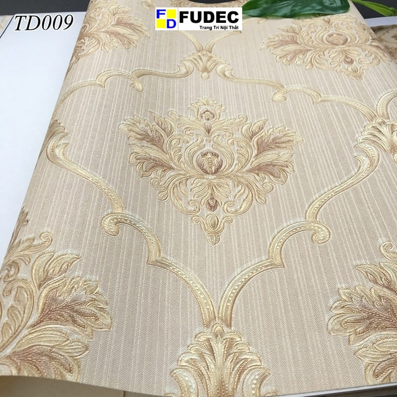 Giấy Dán Tường Phòng Ngủ Hoa Văn Châu Âu Vàng Đồng TD09