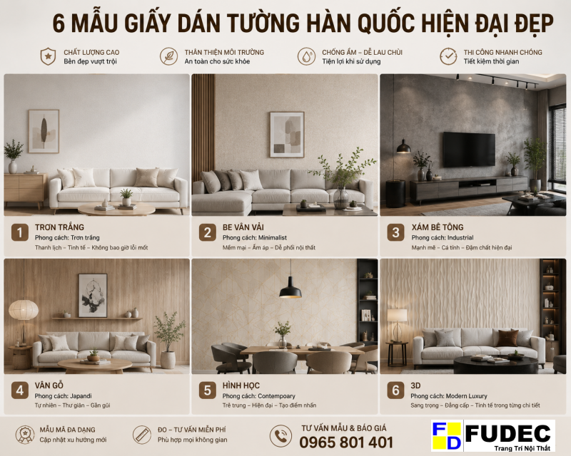 6 mẫu giấy dán tường Hàn Quốc hiện đại cho phòng khách và phòng ngủ