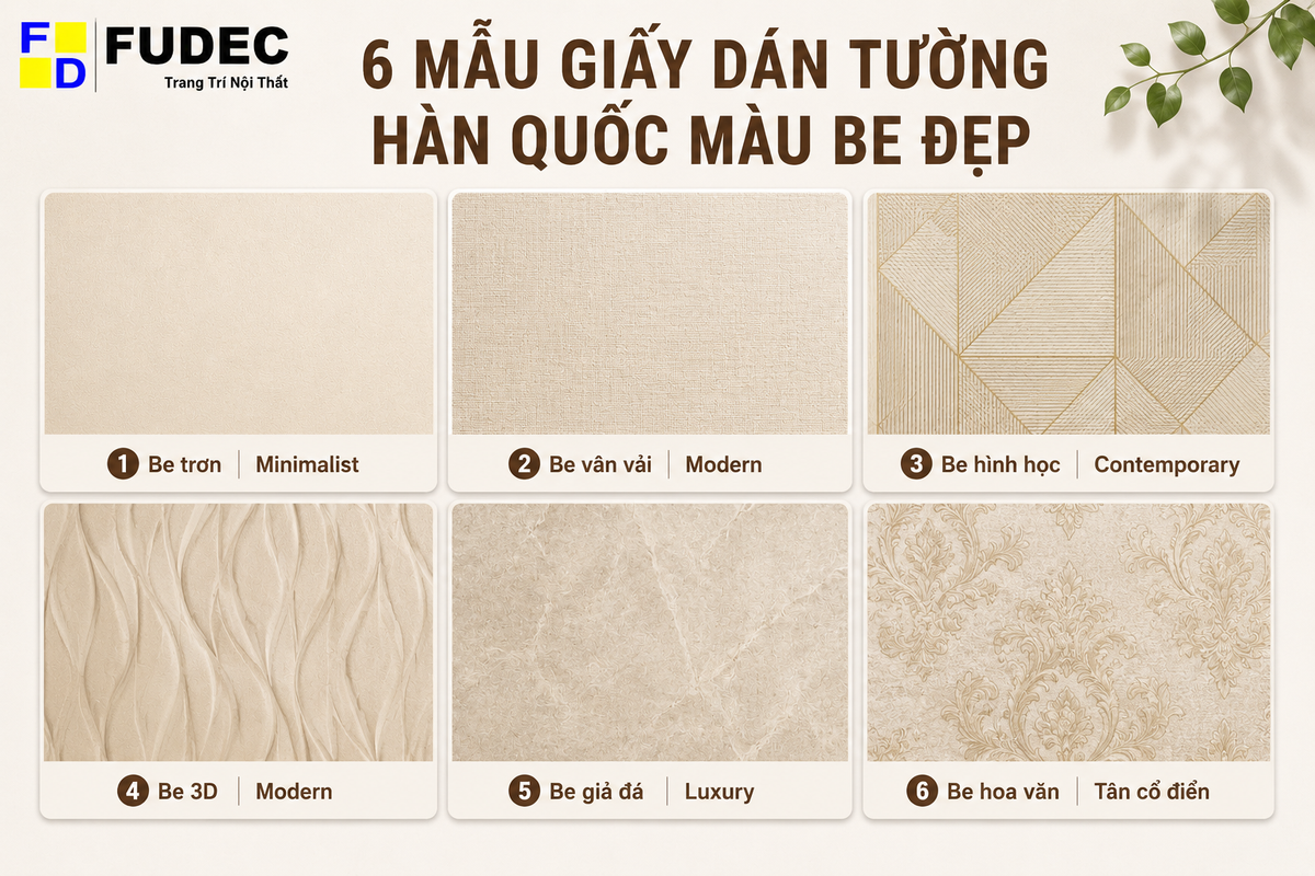 6 mẫu giấy dán tường Hàn Quốc màu be đẹp và sang trọng