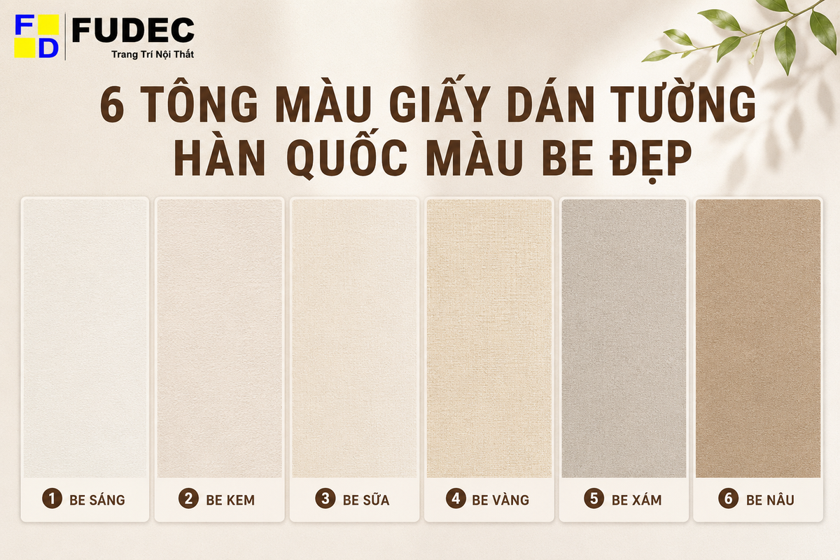 6 tông màu giấy dán tường Hàn Quốc màu be đẹp