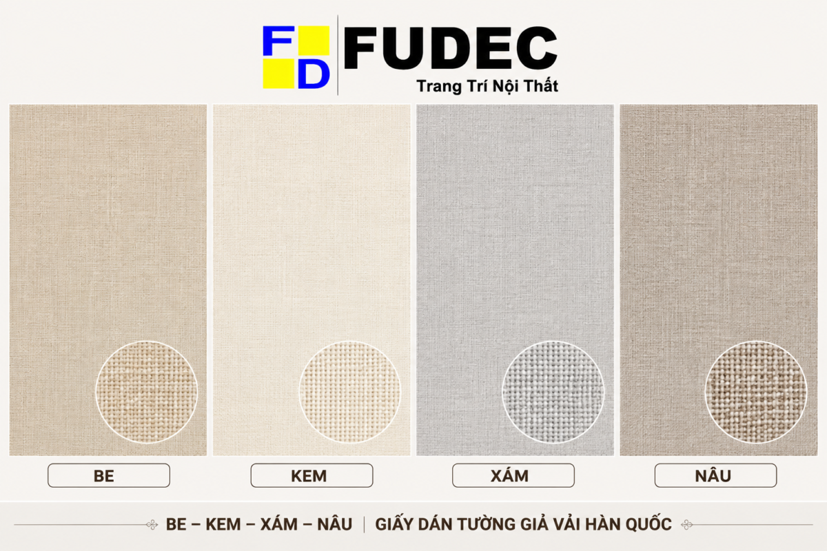 Các mẫu giấy dán tường giả vải Hàn Quốc màu be kem xám