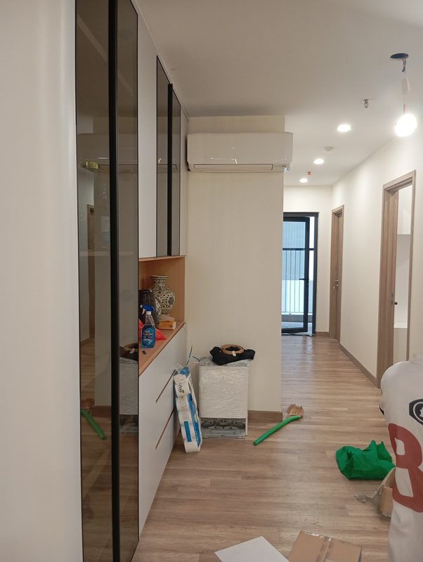Công trình thực tế giấy dán tường Hàn Quốc màu be FUDEC