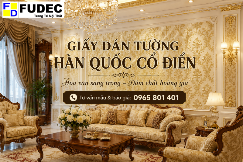 Giấy dán tường Hàn Quốc cổ điển sang trọng cho phòng khách