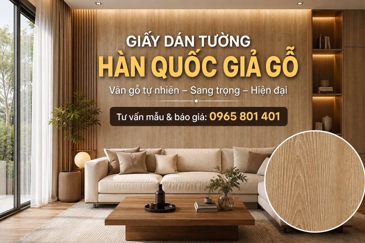 Giấy dán tường Hàn Quốc giả gỗ đẹp cao cấp