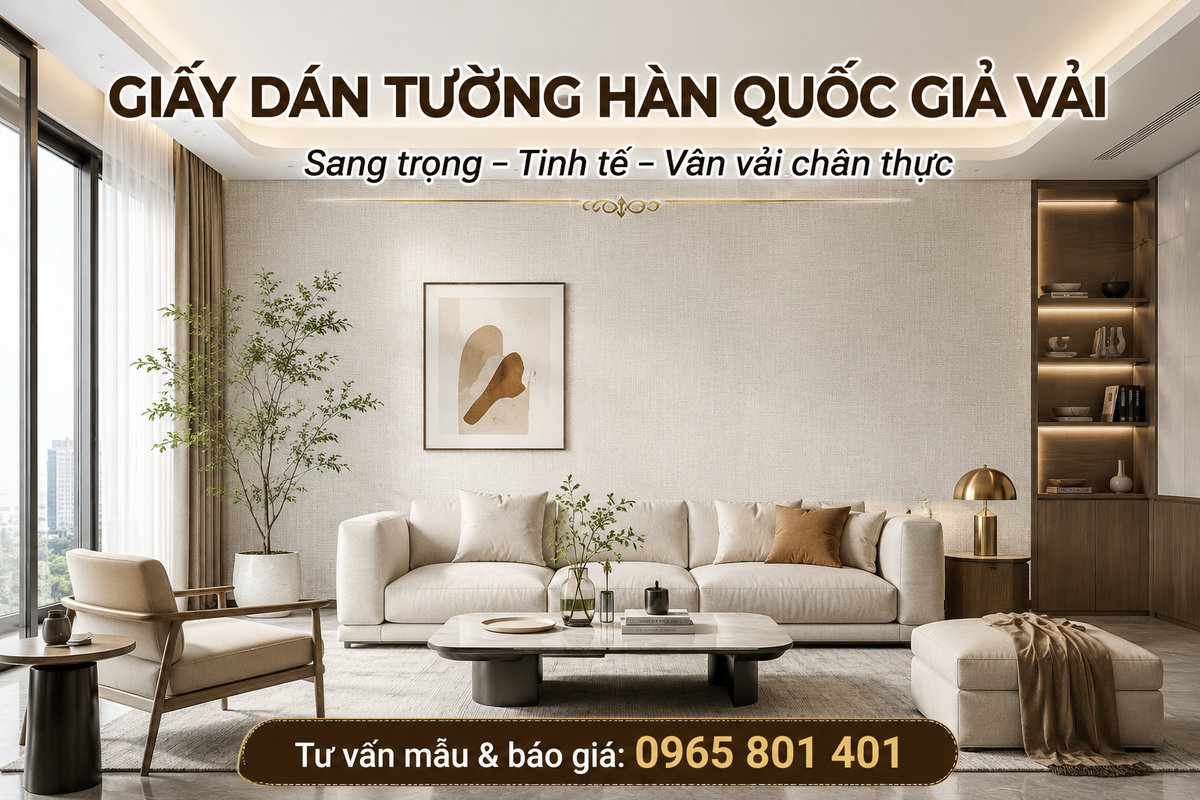 Giấy dán tường Hàn Quốc giả vải đẹp cao cấp