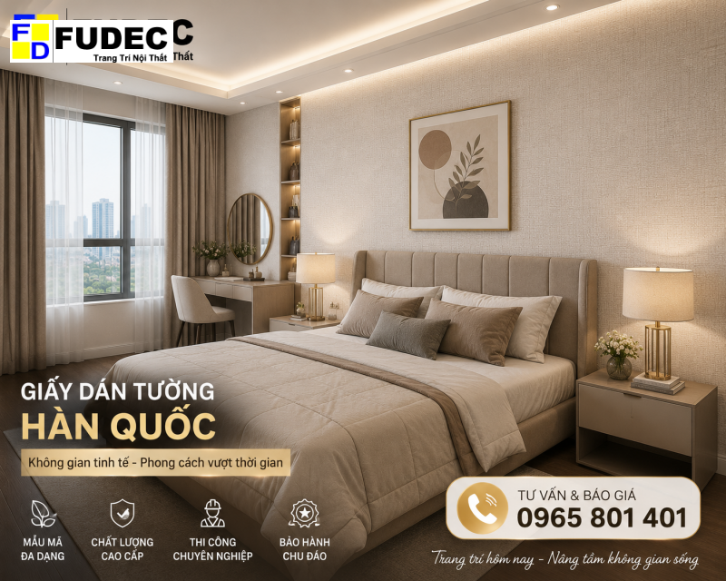 Giấy dán tường Hàn Quốc màu be cho văn phòng hiện đại