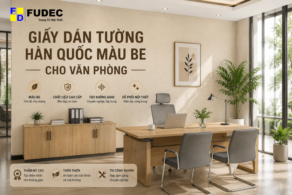 Giấy dán tường Hàn Quốc màu be cho văn phòng hiện đại