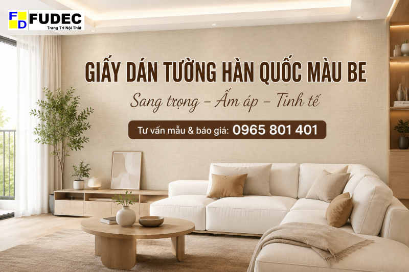 Giấy dán tường Hàn Quốc màu be đẹp cho phòng khách hiện đại