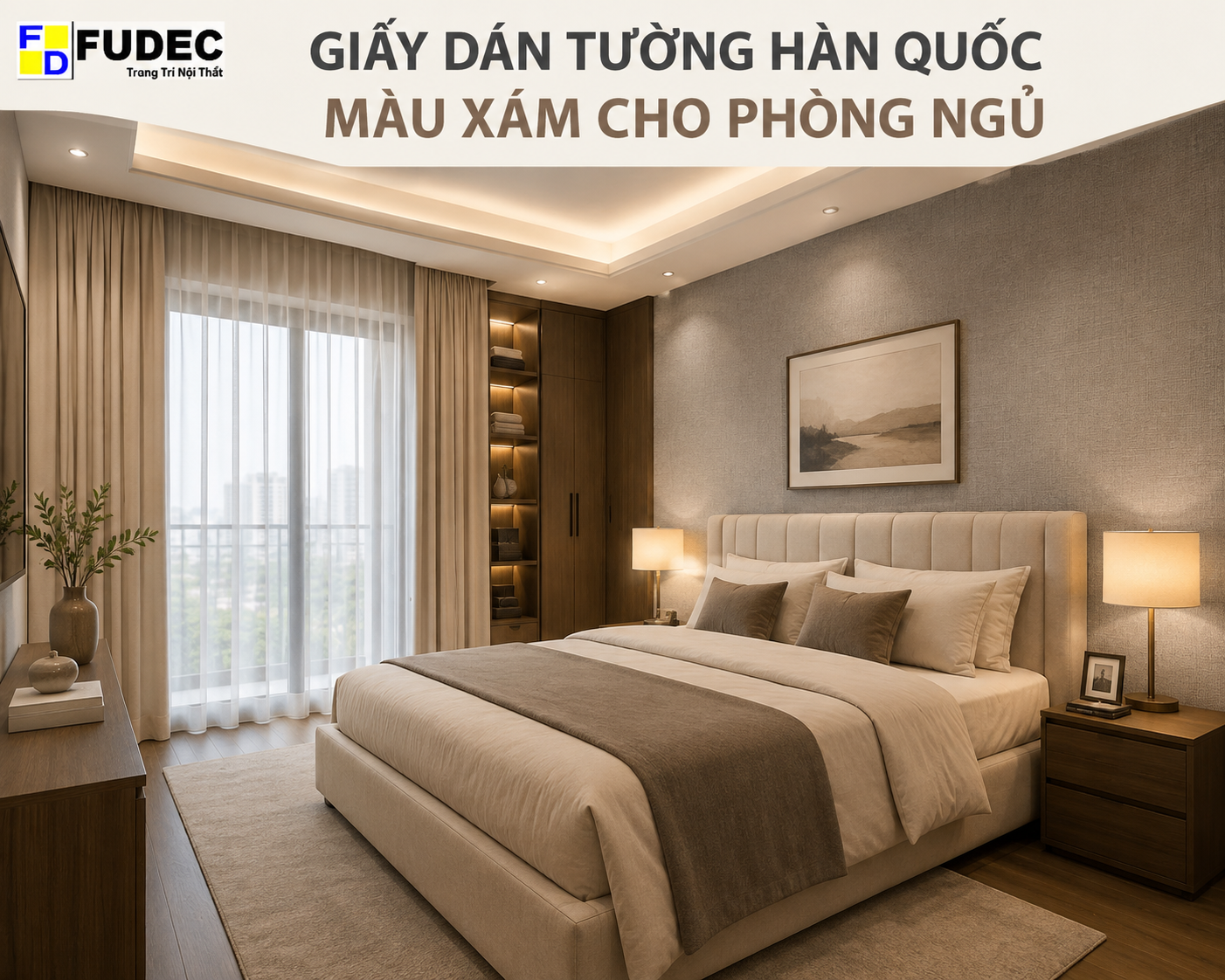 Giay dan tuong Han Quoc mau xam phong ngu master
