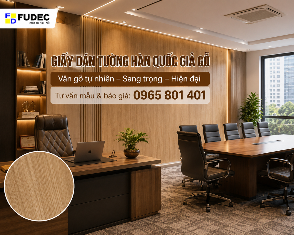 Giấy dán tường giả gỗ Hàn Quốc cho văn phòng