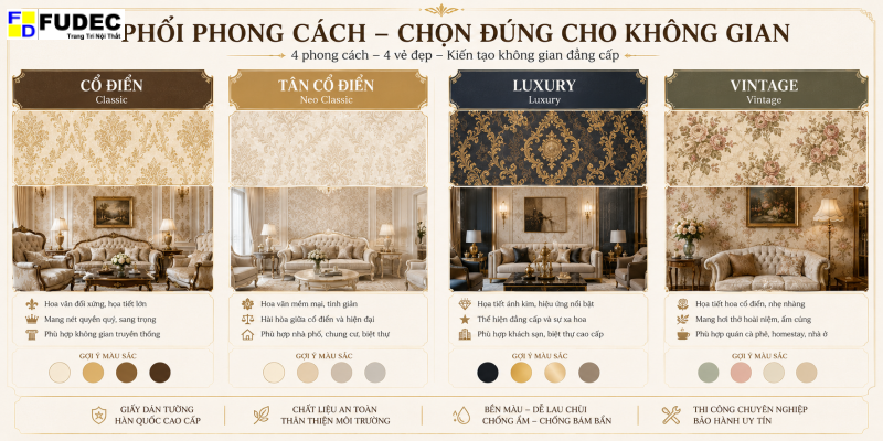 Phoi phong cach giay dan tuong co dien