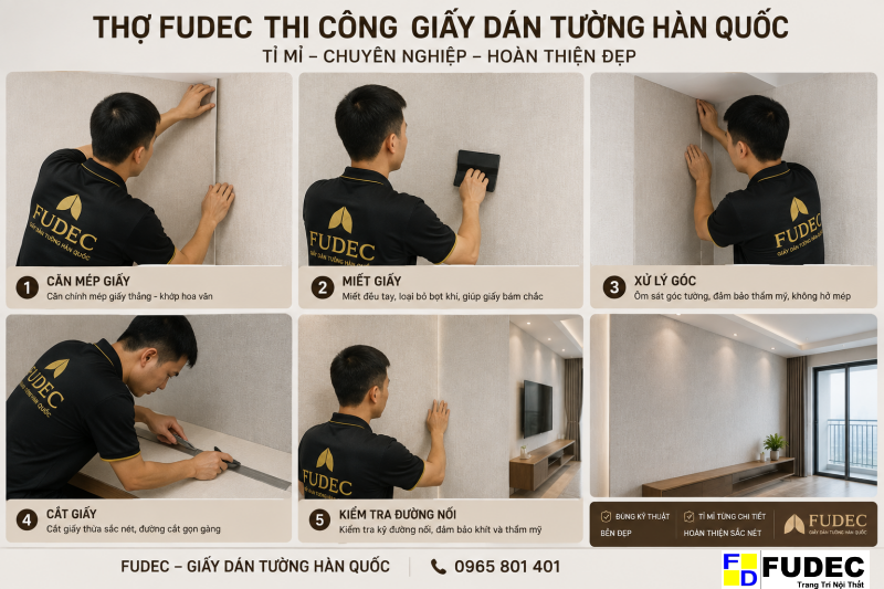 Thợ FUDEC thi công giấy dán tường Hàn Quốc hiện đại