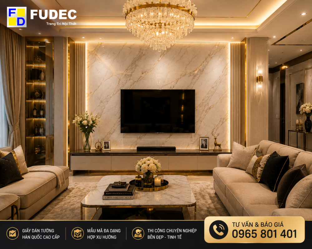 Mẫu giấy dán tường Hàn Quốc 3D phòng khách