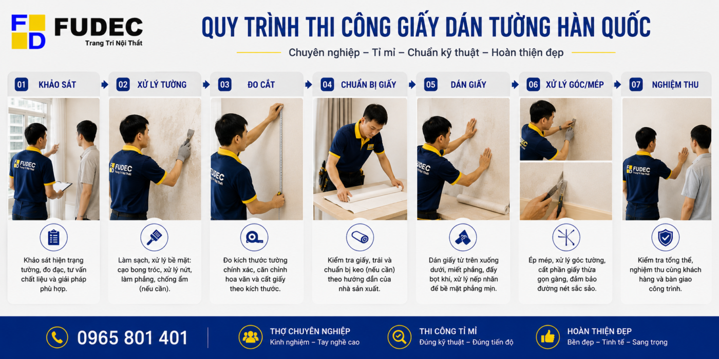 quy trinh thi cong giay dan tuong Han Quoc
