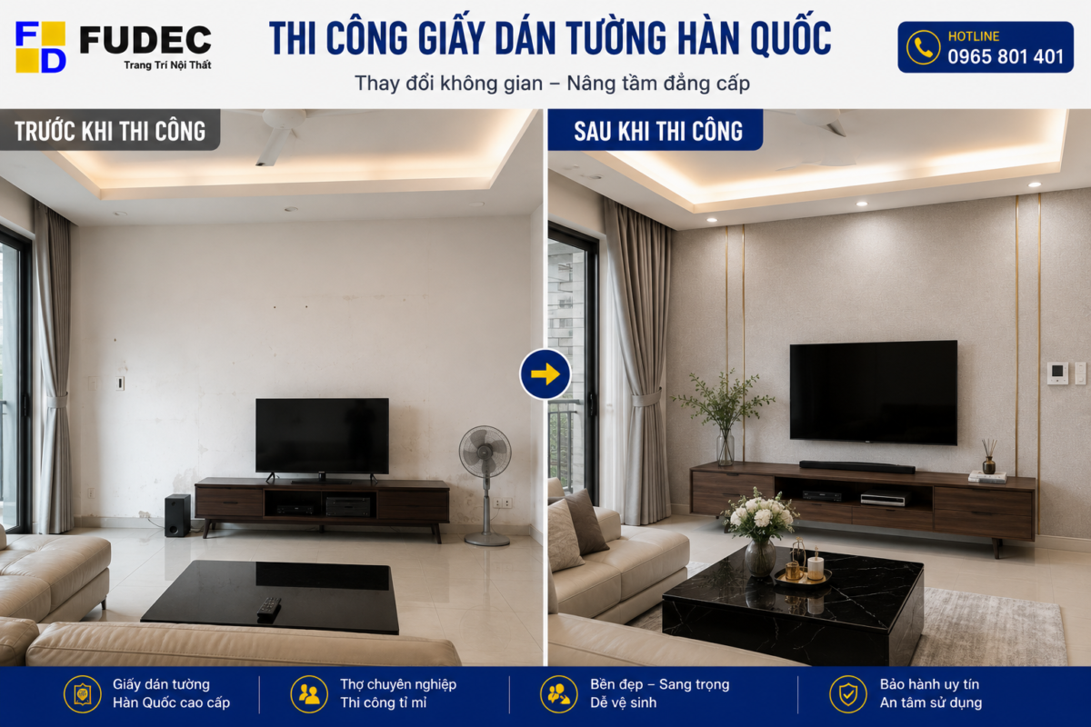 Trước và sau khi sử dụng giấy dán tường Hàn Quốc hiện đại